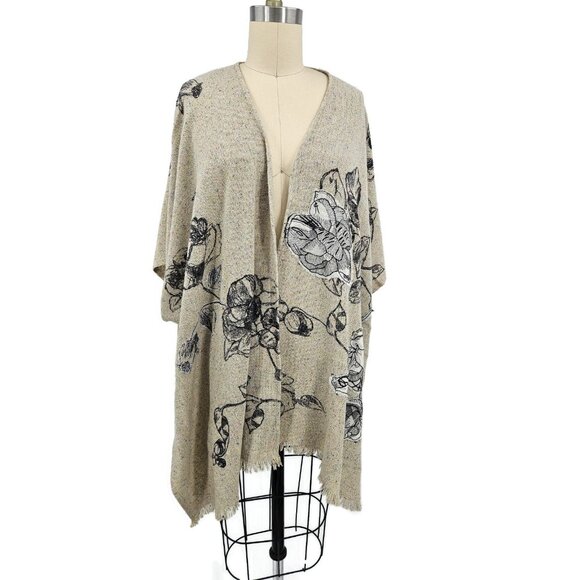 Anthropologie Petanu Floral Applique Kimono One Size Cashmere Wool Silk Sweater - Picture 2 of 7